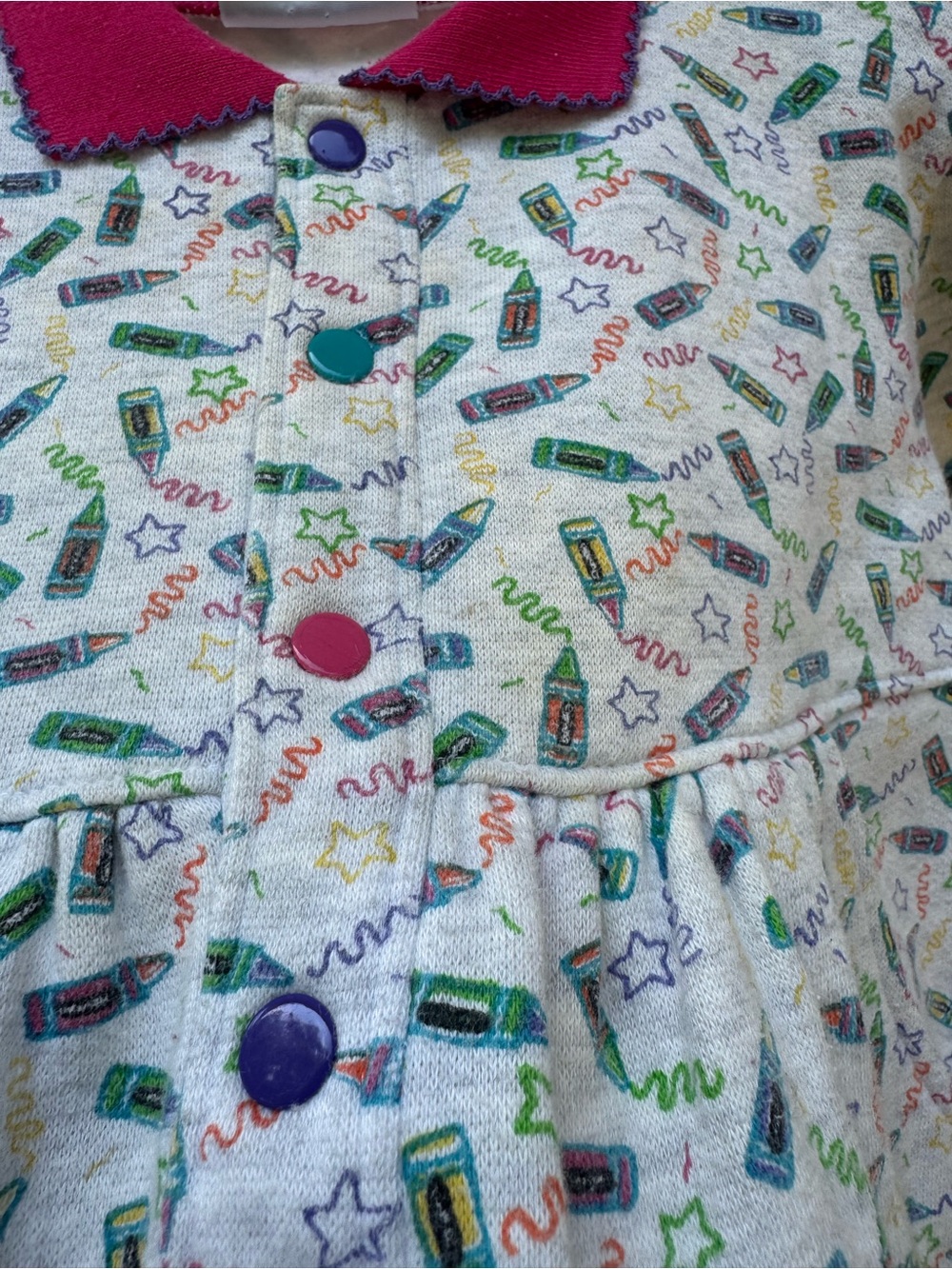 Vintage Crayola Printed Footie with Pink Collar and Teal Cuffs - Picture 5 of 6